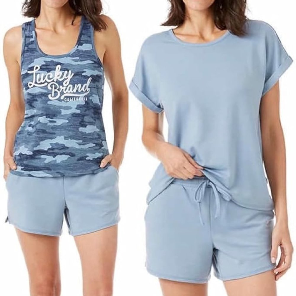NWT Lucky Brand Women's 3 Piece Pajama Set Size M Blue Camouflage $85 8HL112